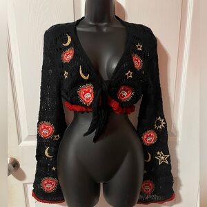 Crochet red black design crop top